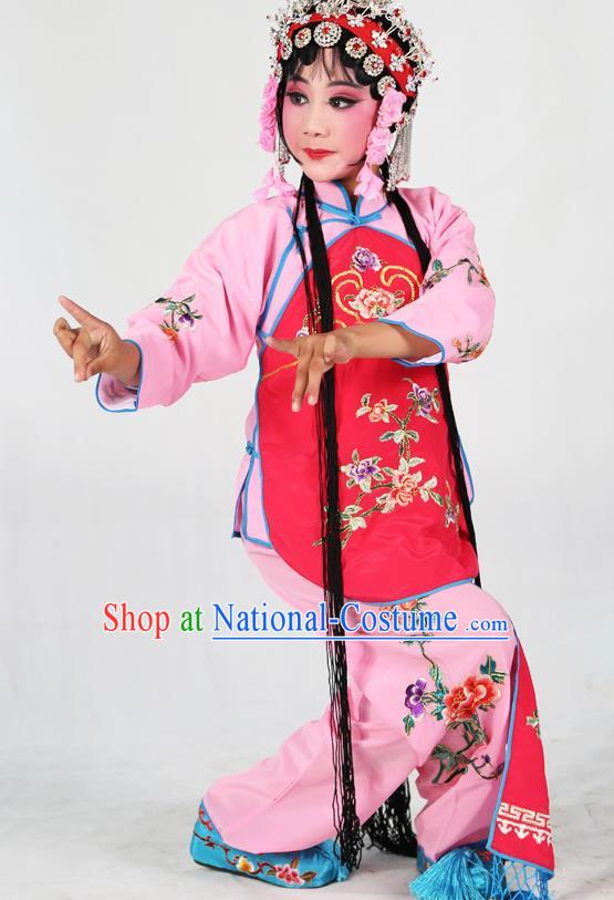 Traditional Chinese Beijing Opera Children Costume Peking Opera Maidservants Rosy Vest Clothing for Kids