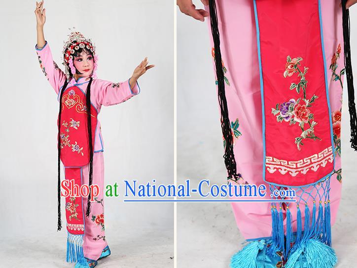 Traditional Chinese Beijing Opera Children Costume Peking Opera Maidservants Rosy Vest Clothing for Kids