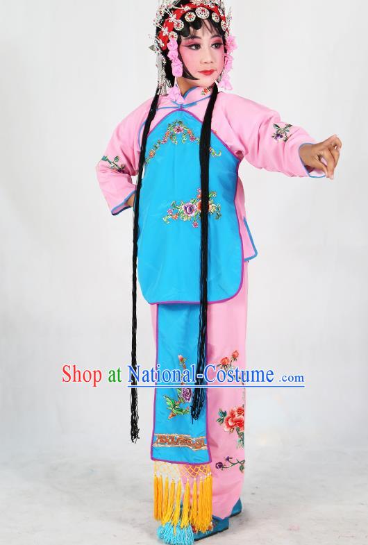 Traditional Chinese Beijing Opera Children Costume Peking Opera Maidservants Blue Vest Clothing for Kids