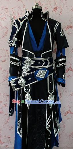 Chinese Ancient Swordsman Black Costume Traditional Cosplay Knight Clothing for Men