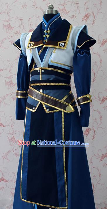 Chinese Ancient Swordsman Blue Costume Traditional Cosplay Young Knight Clothing for Men