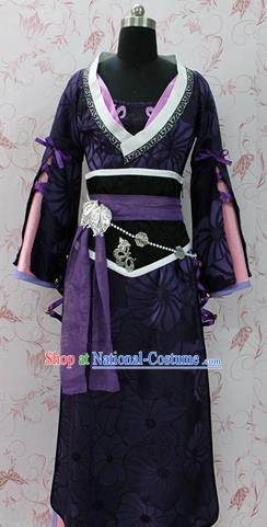 Chinese Ancient Swordswoman Costume Traditional Cosplay Princess Purple Hanfu Dress for Women