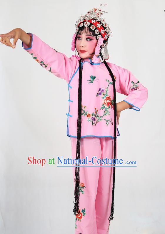 Traditional Chinese Beijing Opera Children Costume Peking Opera Maidservants Pink Dress for Kids