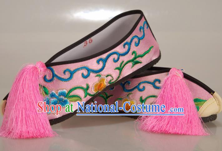 Asian Chinese Beijing Opera Shoes Pink Embroidered Shoes Traditional Peking Opera Diva Shoes