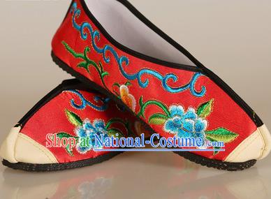 Asian Chinese Beijing Opera Shoes Red Embroidered Shoes Traditional Peking Opera Diva Shoes