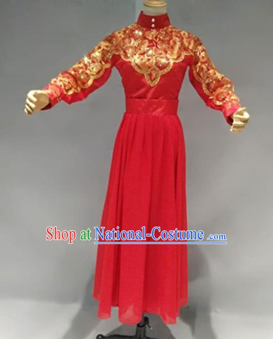 Traditional Chinese Classical Dance Costume China Ancient Folk Dance Red Dress for Women