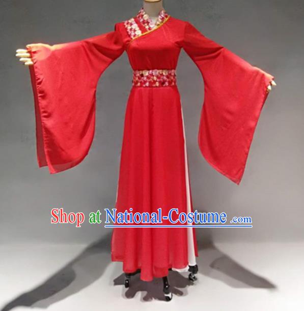 Traditional Chinese Classical Dance Costume China Ancient Apsaras Dance Red Dress for Women