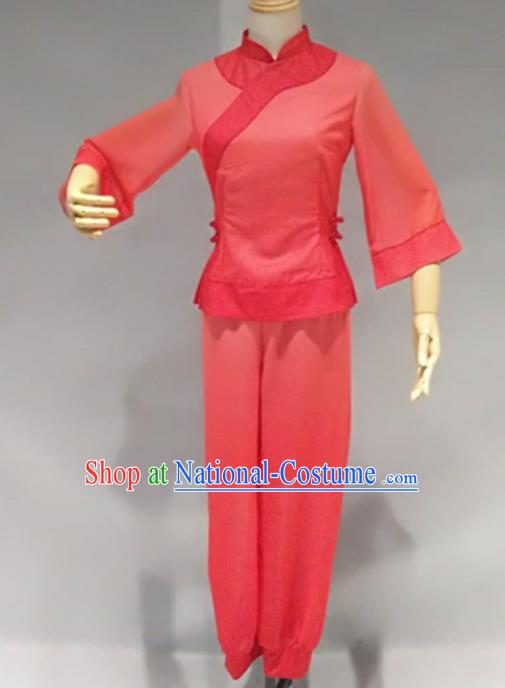 Traditional Chinese Folk Dance Red Costume China Fan Dance Clothing for Women