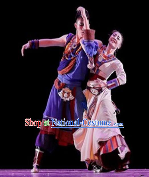 Traditional Chinese Classical Dance Costume China Tibetan Ethnic Couple Dance Clothing Complete Set