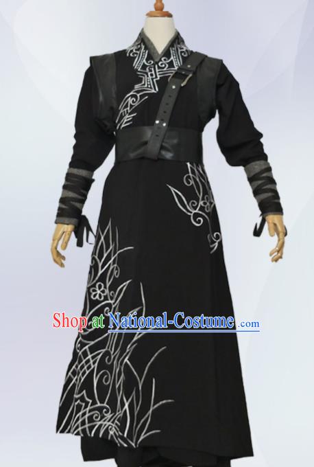 Traditional Chinese Ancient Nobility Childe Costume Han Dynasty Swordsman Black Clothing for Men