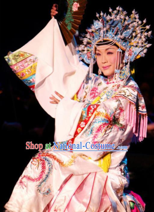 Traditional Chinese Beijing Opera White Embroidered Robe Ancient Imperial Consort Historical Costume Complete Set