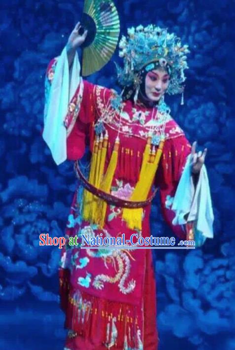 Traditional Chinese Beijing Opera Red Embroidered Robe Ancient Imperial Consort Historical Costume Complete Set