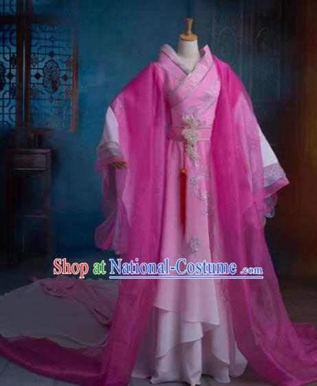 Traditional Chinese Han Dynasty Imperial Consort Pink Embroidered Dress Ancient Peri Historical Costume