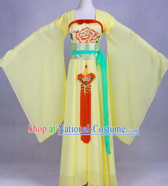 Traditional Chinese Tang Dynasty Court Maid Yellow Dress Ancient Peri Historical Costume