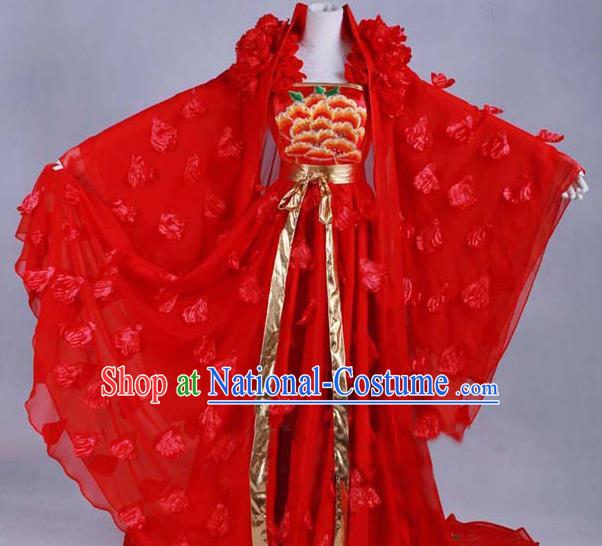 Traditional Chinese Tang Dynasty Imperial Concubine Red Dress Ancient Peri Historical Costume