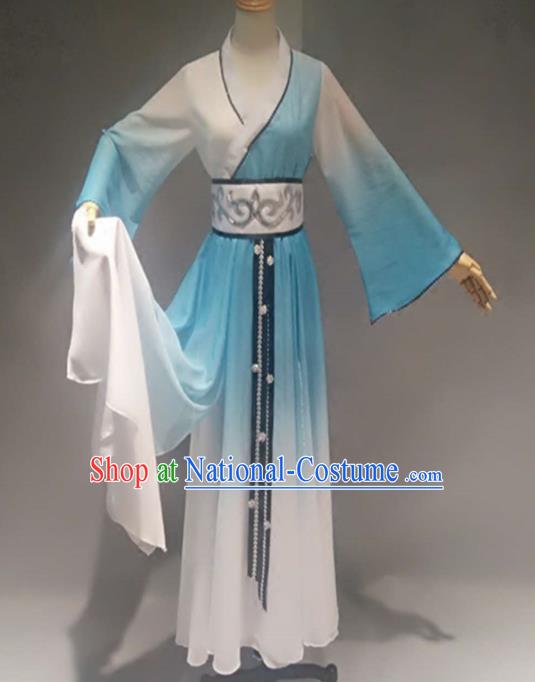 Traditional Chinese Classical Dance Costume China Stage Performance Dance Blue Dress for Women