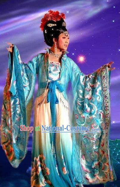 Traditional Chinese Ancient Tang Dynasty Imperial Concubine Blue Dress Historical Costume Complete Set