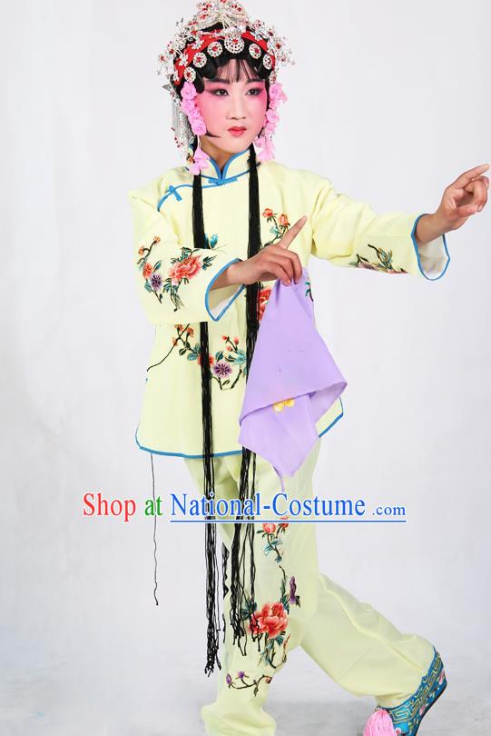 Traditional Chinese Beijing Opera Children Costume Peking Opera Maidservants Yellow Dress for Kids