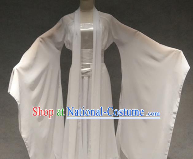 Traditional Chinese Classical Dance Costume Ancient Peri White Dress for Women