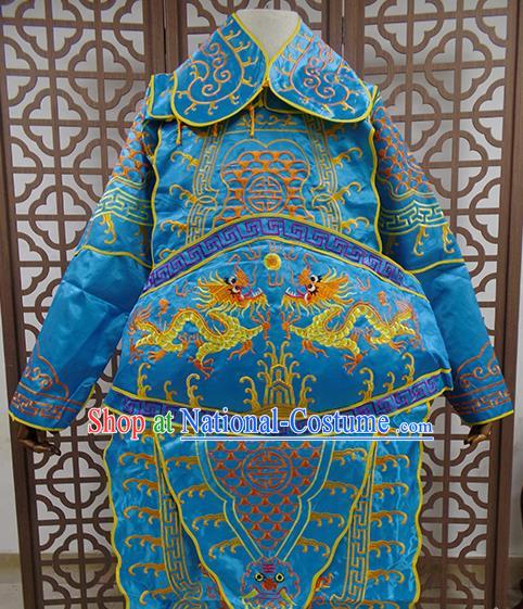 Traditional Chinese Beijing Opera General Blue Costume Peking Opera Takefu Clothing