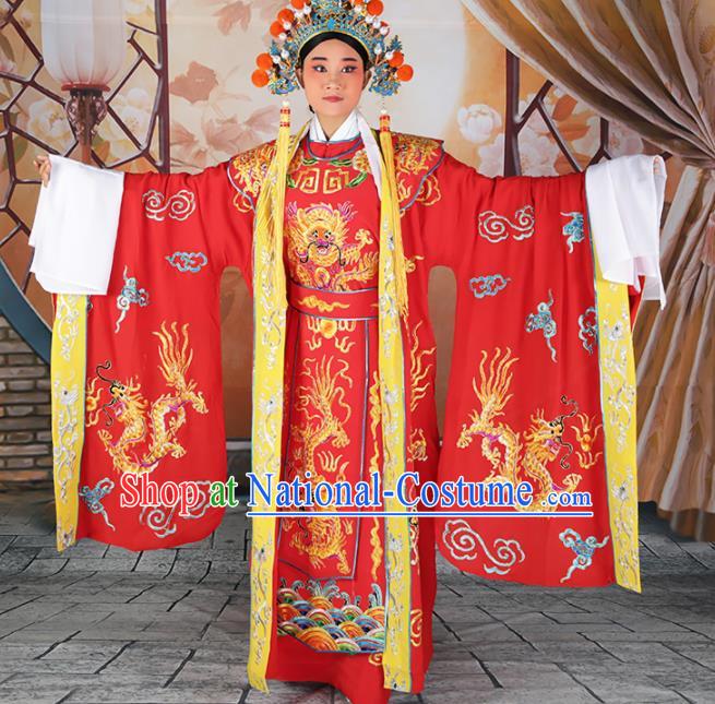 Chinese Traditional Beijing Opera Emperor Red Costume Peking Opera Royal Clothing and Hat