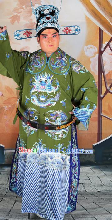 Chinese Traditional Beijing Opera Green Embroidered Robe Peking Opera Minister Costume