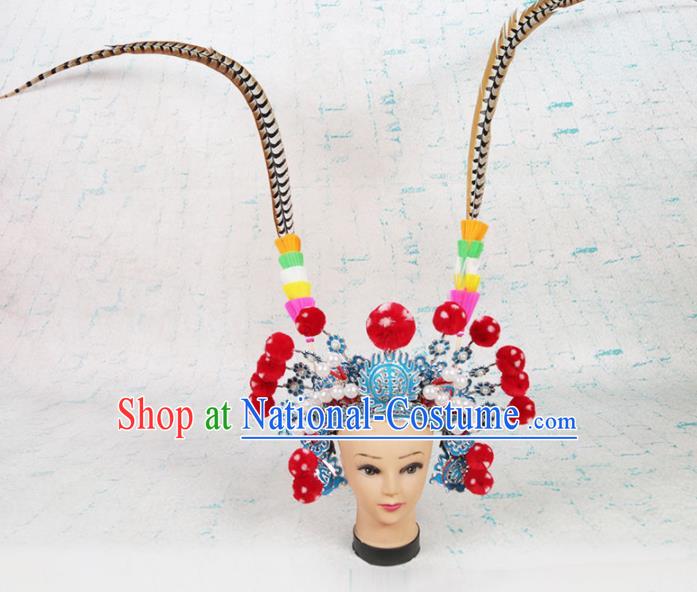 Asian Chinese Beijing Opera Martial Women Headwear Traditional Peking Opera Feather Hat