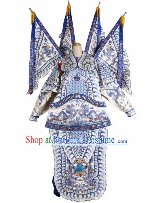 Chinese Traditional Beijing Opera General Costume Peking Opera Takefu White Clothing