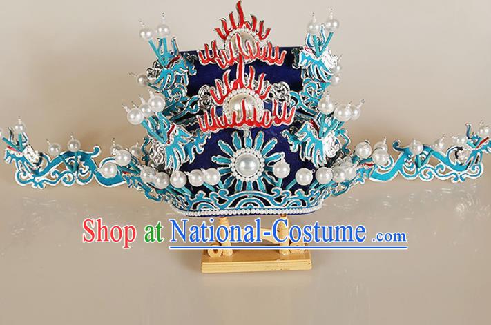 Asian Chinese Beijing Opera Headwear Traditional Peking Opera Prime Minister Royalblue Hat