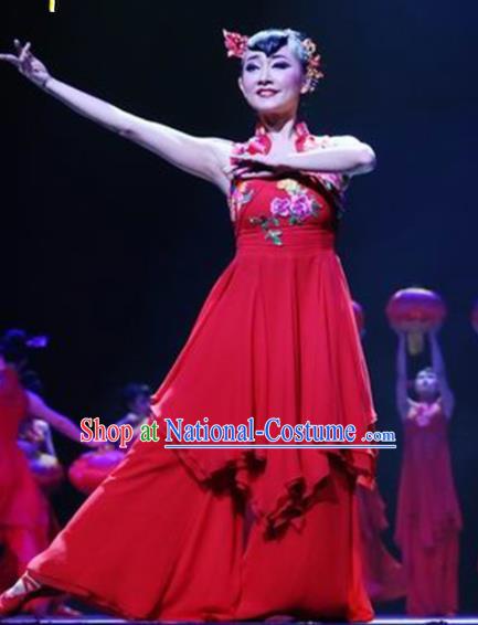 Traditional Chinese Folk Dance Costume China Yangko Dance Red Dress for Women