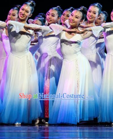 Professional Modern Dance Costume Catwalks Stage Performance White Dress for Women