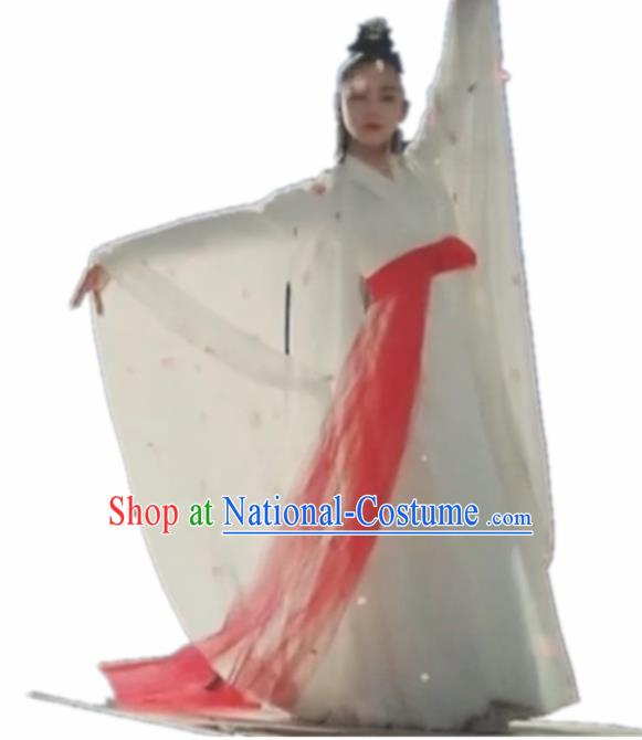 Traditional Chinese Classical Dance Costume China Ancient Peri Dance White Dress for Women