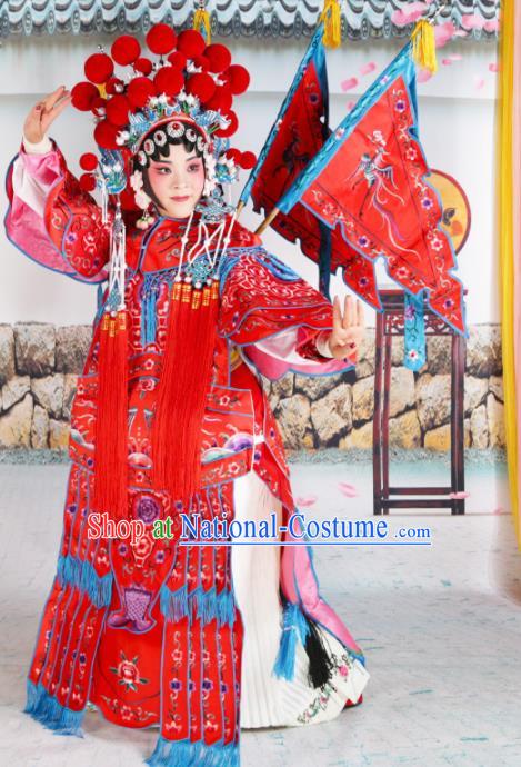 Traditional Chinese Beijing Opera Female General Red Costume Peking Opera Magic Warriors Clothing