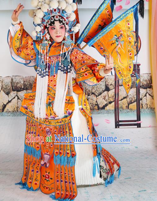 Traditional Chinese Beijing Opera Female General Golden Costume Peking Opera Magic Warriors Clothing