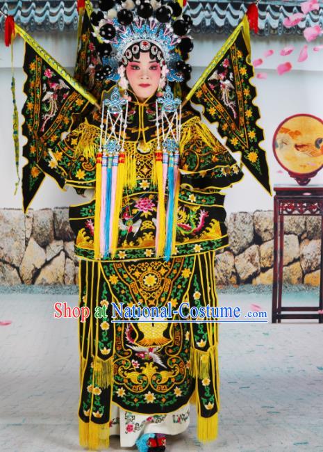 Traditional Chinese Beijing Opera Female General Black Costume Peking Opera Magic Warriors Clothing