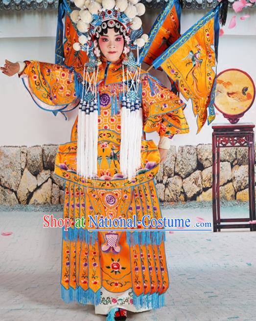 Traditional Chinese Beijing Opera Female General Golden Costume Peking Opera Magic Warriors Clothing