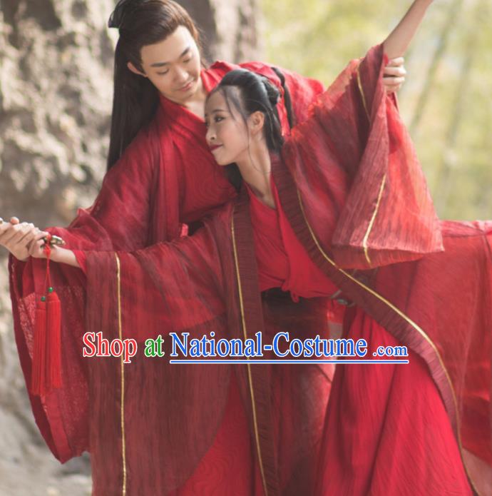 Traditional Chinese Jin Dynasty Swordswoman Red Hanfu Dress Ancient Wedding Historical Costume for Women