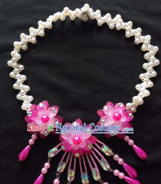 Asian Chinese Beijing Opera Jewelry Accessories Stage Performance Pink Flower Necklace for Women