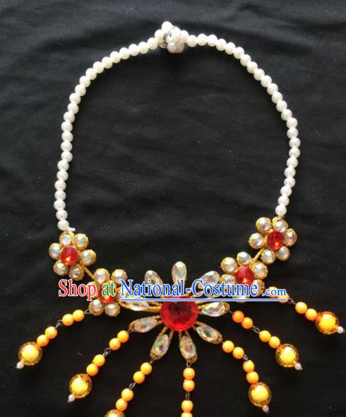 Asian Chinese Beijing Opera Jewelry Accessories Pearls Yellow Flower Necklace for Women