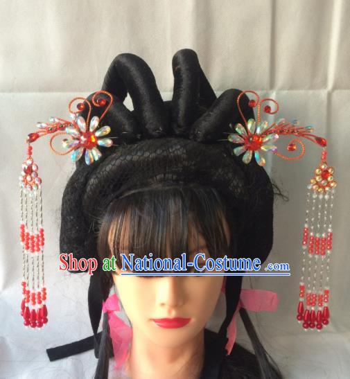 Asian Chinese Beijing Opera Hair Accessories Red Tassel Step Shake Hairpins for Women