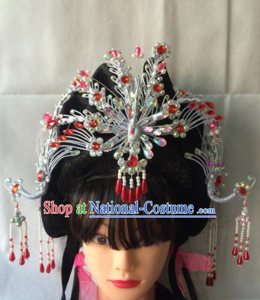 Asian Chinese Beijing Opera Hair Accessories Ancient Princess Tassel Phoenix Coronet Hairpins for Women