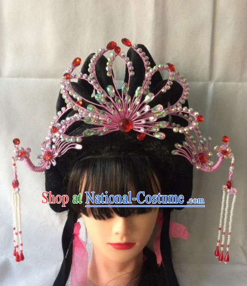 Asian Chinese Beijing Opera Hair Accessories Ancient Princess Pink Phoenix Coronet Hairpins for Women