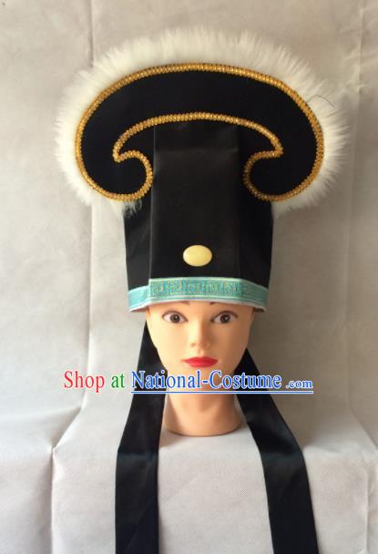 Asian Chinese Traditional Beijing Opera Niche Headwear Ancient Nobility Childe Black Hat for Men