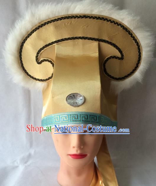 Asian Chinese Traditional Beijing Opera Niche Headwear Ancient Nobility Childe Golden Hat for Men