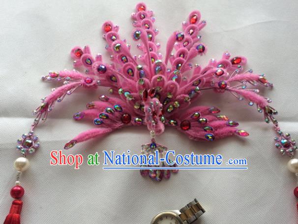 Asian Chinese Beijing Opera Hair Accessories Pink Phoenix Coronet Ancient Princess Hairpins for Women