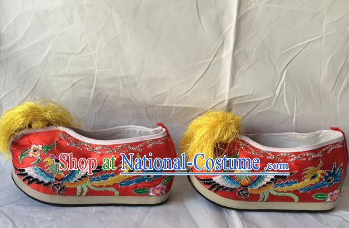 Asian Chinese Beijing Opera Shoes Ancient Princess Shoes Red Embroidered Shoes for Women