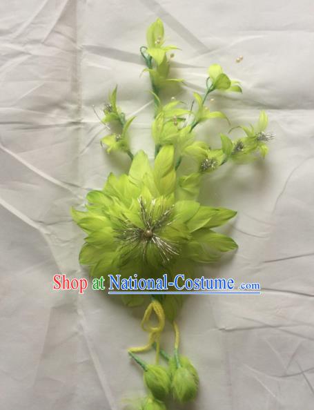 Asian Chinese Beijing Opera Hair Accessories Ancient Princess Green Feather Hairpins for Women