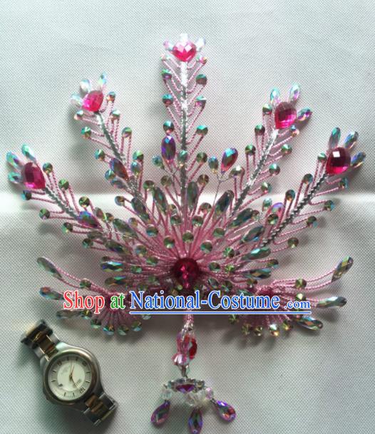 Asian Chinese Beijing Opera Actress Hair Accessories Ancient Princess Pink Phoenix Hairpins for Women