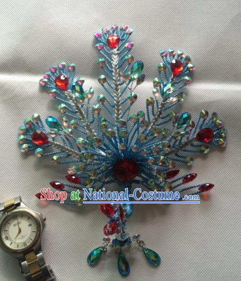 Asian Chinese Beijing Opera Actress Hair Accessories Ancient Princess Blue Phoenix Hairpins for Women