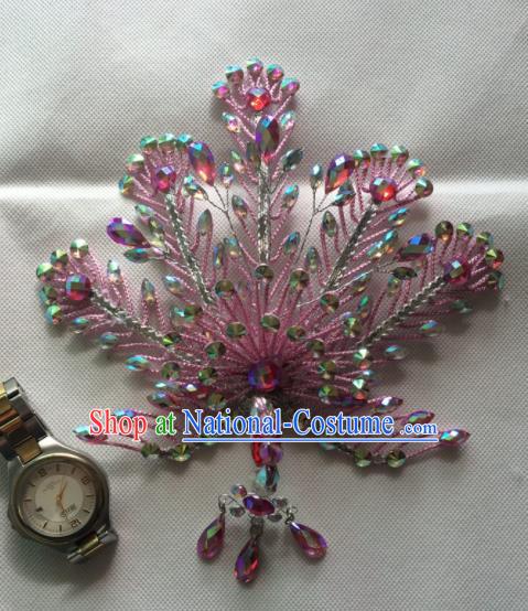 Asian Chinese Beijing Opera Actress Pink Phoenix Hair Accessories Ancient Princess Hairpins for Women